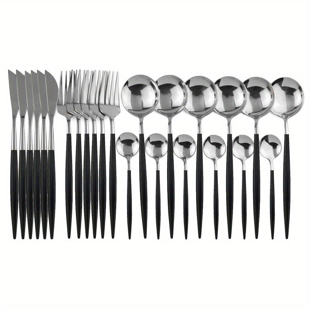 24pcs Gold Dinnerware Set Stainless Steel Tableware Set Knife Fork Spoon Flatware Set Dishwasher Safe Silverware Cutlery Set