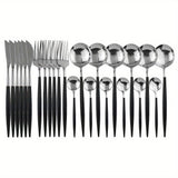 24pcs Gold Dinnerware Set Stainless Steel Tableware Set Knife Fork Spoon Flatware Set Dishwasher Safe Silverware Cutlery Set