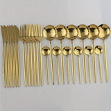 24pcs Gold Dinnerware Set Stainless Steel Tableware Set Knife Fork Spoon Flatware Set Dishwasher Safe Silverware Cutlery Set