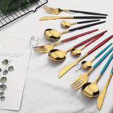 24pcs Gold Dinnerware Set Stainless Steel Tableware Set Knife Fork Spoon Flatware Set Dishwasher Safe Silverware Cutlery Set
