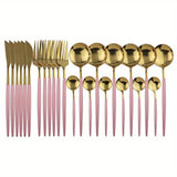 24pcs Gold Dinnerware Set Stainless Steel Tableware Set Knife Fork Spoon Flatware Set Dishwasher Safe Silverware Cutlery Set