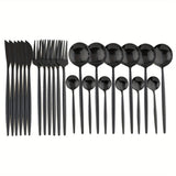 24pcs Gold Dinnerware Set Stainless Steel Tableware Set Knife Fork Spoon Flatware Set Dishwasher Safe Silverware Cutlery Set