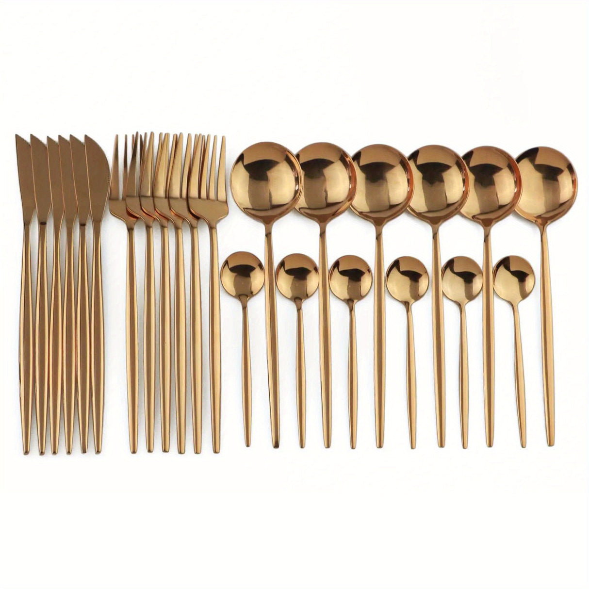 24pcs Gold Dinnerware Set Stainless Steel Tableware Set Knife Fork Spoon Flatware Set Dishwasher Safe Silverware Cutlery Set