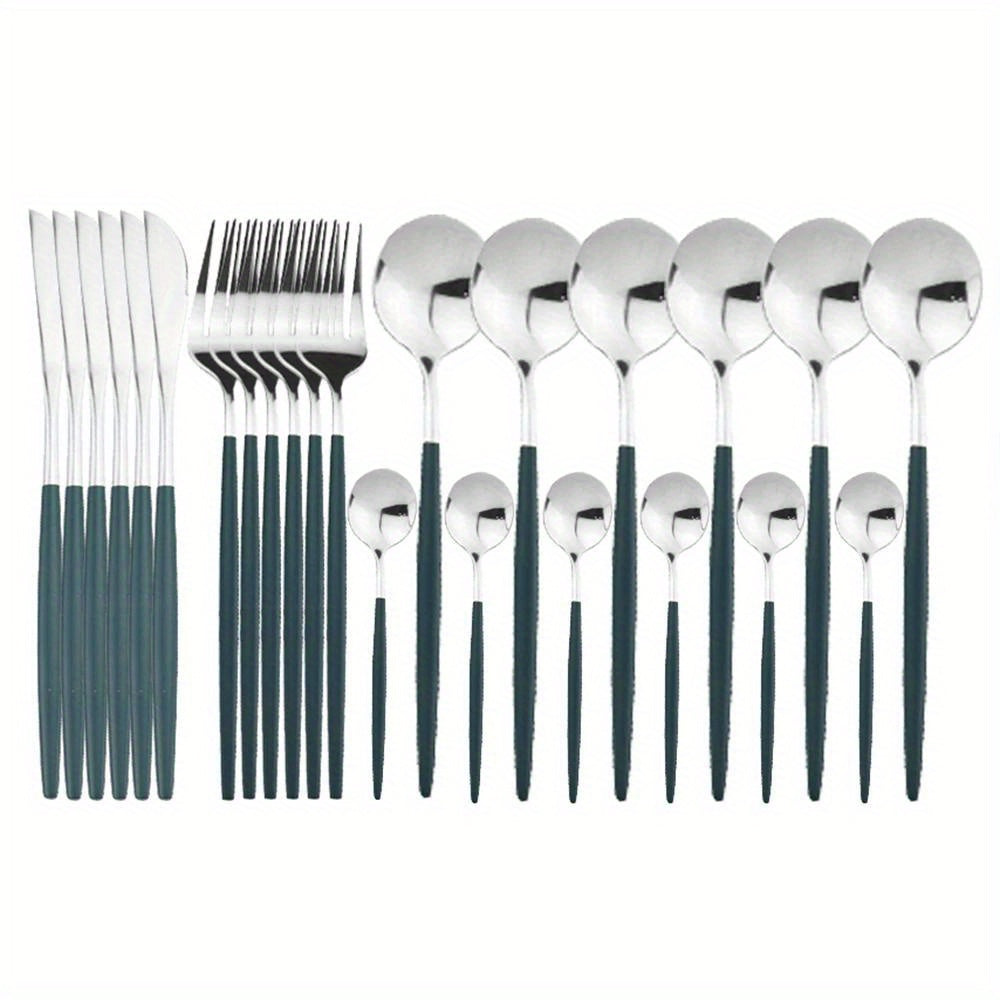 24pcs Gold Dinnerware Set Stainless Steel Tableware Set Knife Fork Spoon Flatware Set Dishwasher Safe Silverware Cutlery Set