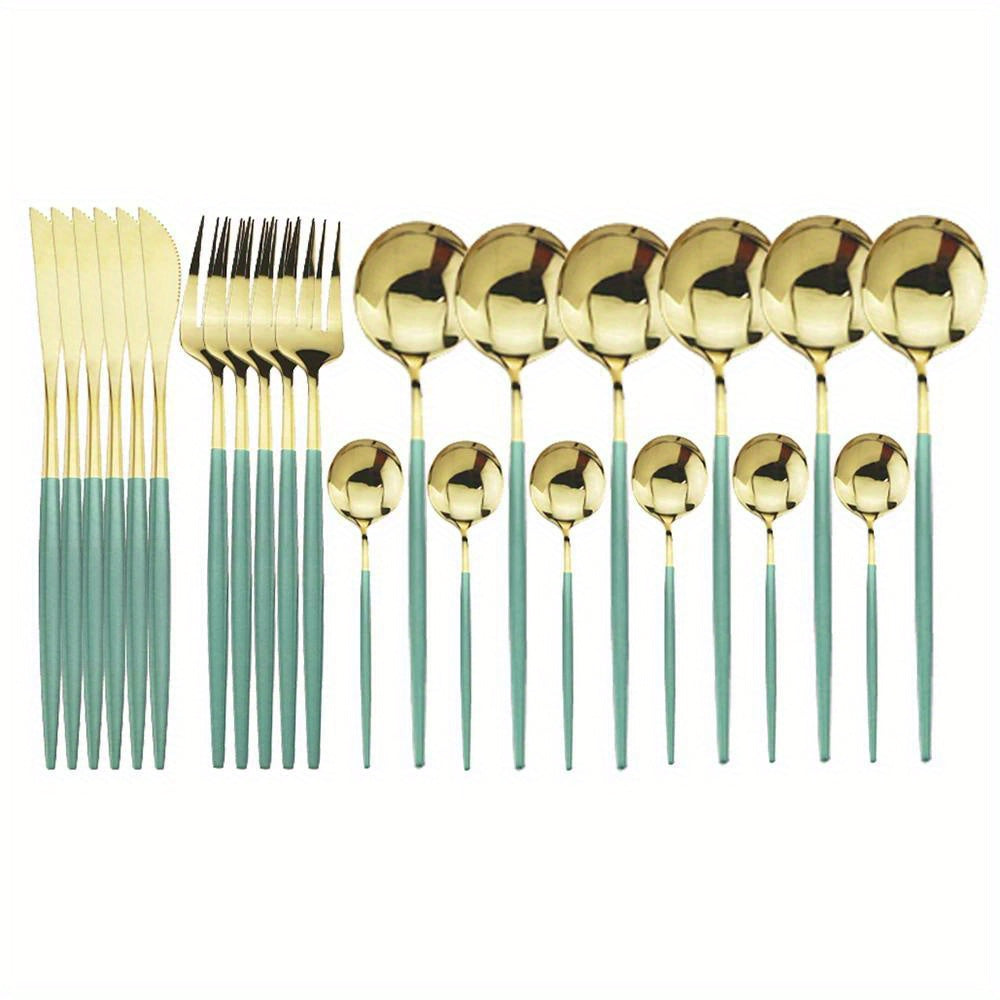 24pcs Gold Dinnerware Set Stainless Steel Tableware Set Knife Fork Spoon Flatware Set Dishwasher Safe Silverware Cutlery Set