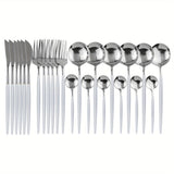 24pcs Gold Dinnerware Set Stainless Steel Tableware Set Knife Fork Spoon Flatware Set Dishwasher Safe Silverware Cutlery Set
