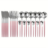 24pcs Gold Dinnerware Set Stainless Steel Tableware Set Knife Fork Spoon Flatware Set Dishwasher Safe Silverware Cutlery Set