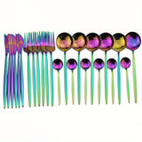 24pcs Gold Dinnerware Set Stainless Steel Tableware Set Knife Fork Spoon Flatware Set Dishwasher Safe Silverware Cutlery Set