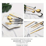 24pcs Gold Dinnerware Set Stainless Steel Tableware Set Knife Fork Spoon Flatware Set Dishwasher Safe Silverware Cutlery Set