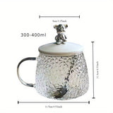 Teddy Bear Glass Mug Set with Handle, Spoon and Lid - High Aesthetic Value Drinking Glass Cup for Home Use