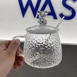 Teddy Bear Glass Mug Set with Handle, Spoon and Lid - High Aesthetic Value Drinking Glass Cup for Home Use