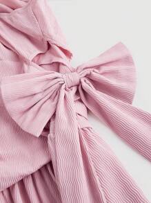 Summer Pink Asymmetrical Neck Bowknot Waist Short Dress With Pleats,Pastel Dresses For Women