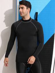 Manfinity Swimmode Men's Ombre Raglan Sleeve Letter Print Surfing T-Shirt Athletic Workout Shirt