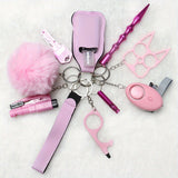 10 Pcs Safety Keychain Set For Women, 10 Pcs Safety Keychain Accessories, Self Defense Keychain Set For Girls With Safe Sound Personal Alarm, No Touch Door Opener, Whistle And Pom, Blue