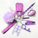 10 Pcs Safety Keychain Set For Women, 10 Pcs Safety Keychain Accessories, Self Defense Keychain Set For Girls With Safe Sound Personal Alarm, No Touch Door Opener, Whistle And Pom, Blue