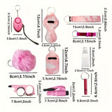 10 Pcs Safety Keychain Set For Women, 10 Pcs Safety Keychain Accessories, Self Defense Keychain Set For Girls With Safe Sound Personal Alarm, No Touch Door Opener, Whistle And Pom, Blue