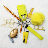 10 Pcs Safety Keychain Set For Women, 10 Pcs Safety Keychain Accessories, Self Defense Keychain Set For Girls With Safe Sound Personal Alarm, No Touch Door Opener, Whistle And Pom, Blue