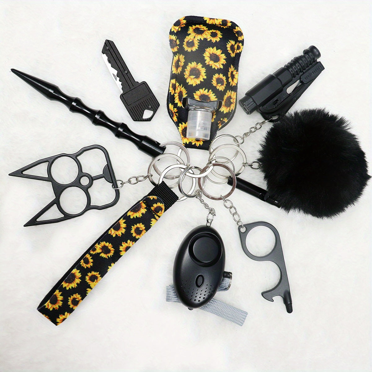 10 Pcs Safety Keychain Set For Women, 10 Pcs Safety Keychain Accessories, Self Defense Keychain Set For Girls With Safe Sound Personal Alarm, No Touch Door Opener, Whistle And Pom, Blue
