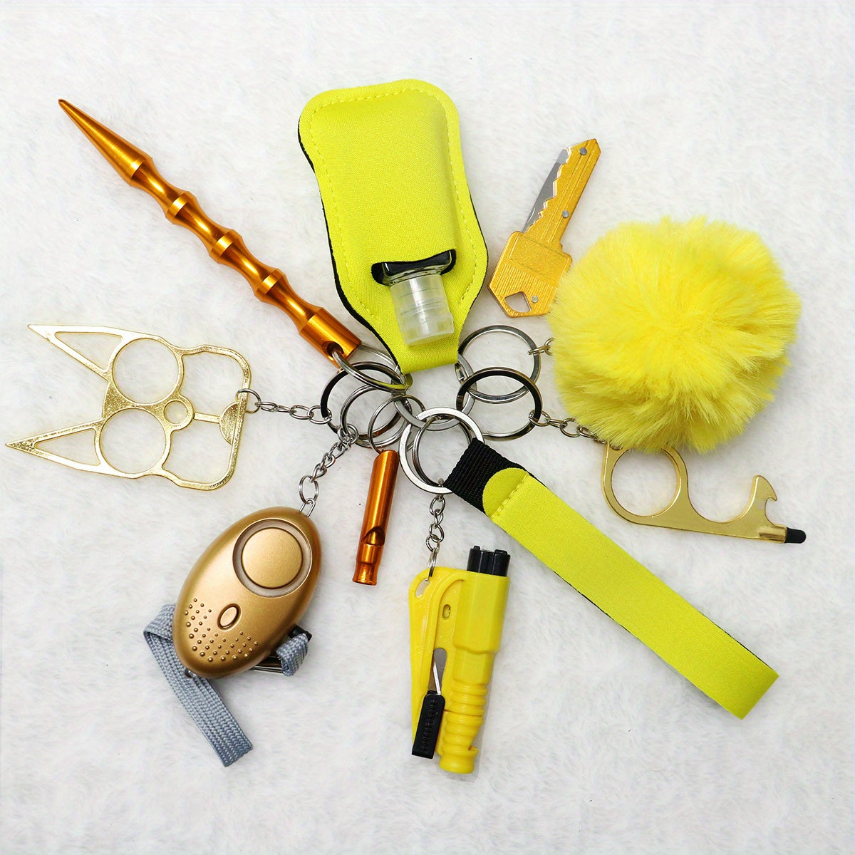 10 Pcs Safety Keychain Set For Women, 10 Pcs Safety Keychain Accessories, Self Defense Keychain Set For Girls With Safe Sound Personal Alarm, No Touch Door Opener, Whistle And Pom, Blue
