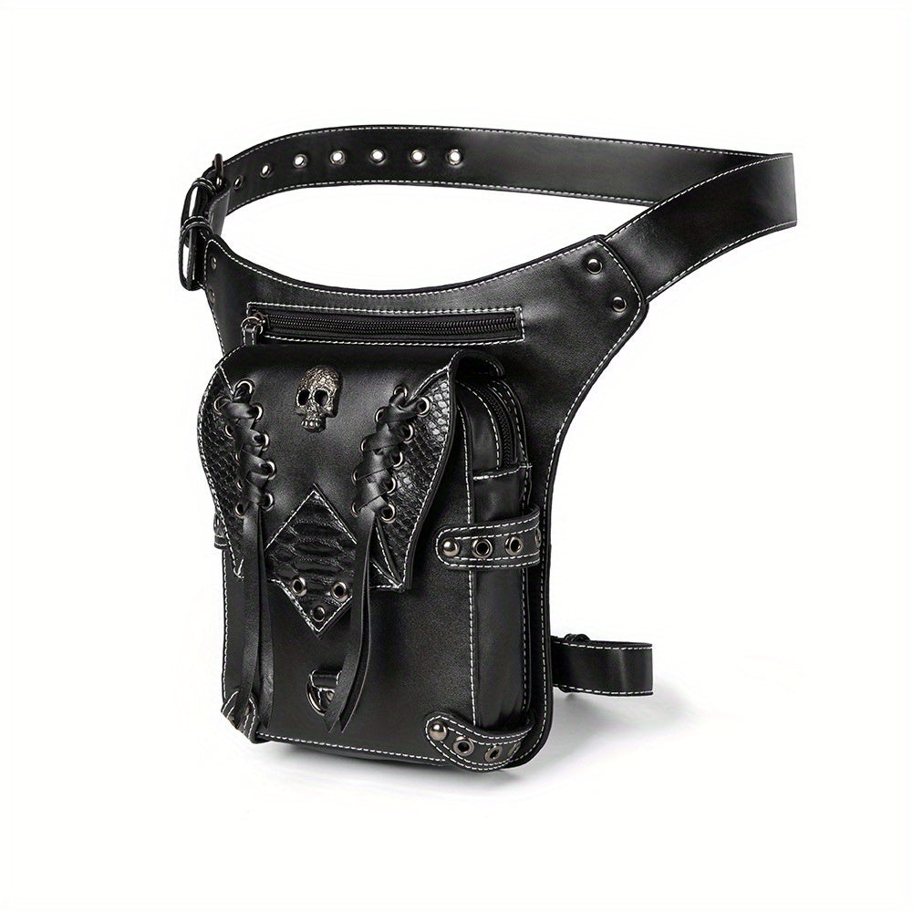 Chic Embossed Waist Bag Trendy Flap Belt Bag, Retro Cool Motorcycling Bag, Trendy Shoulder Bag