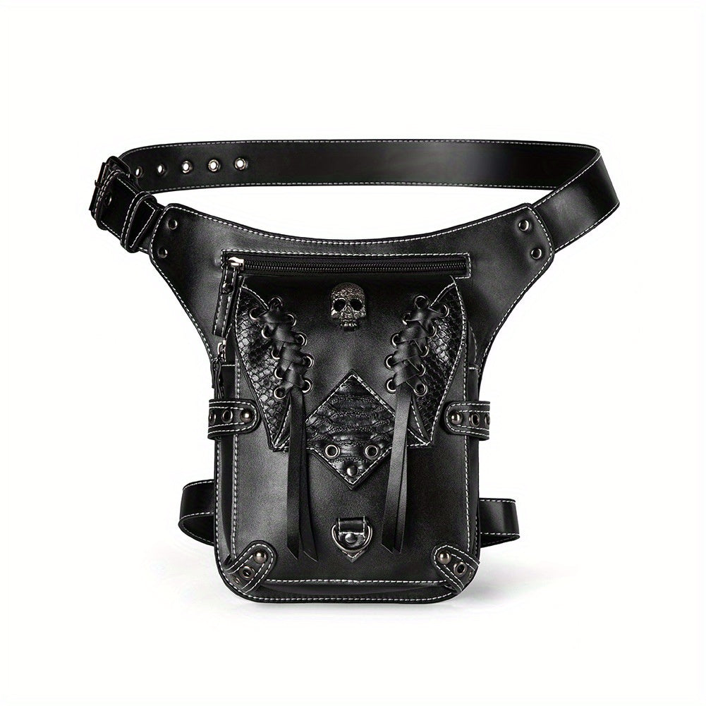 Chic Embossed Waist Bag Trendy Flap Belt Bag, Retro Cool Motorcycling Bag, Trendy Shoulder Bag