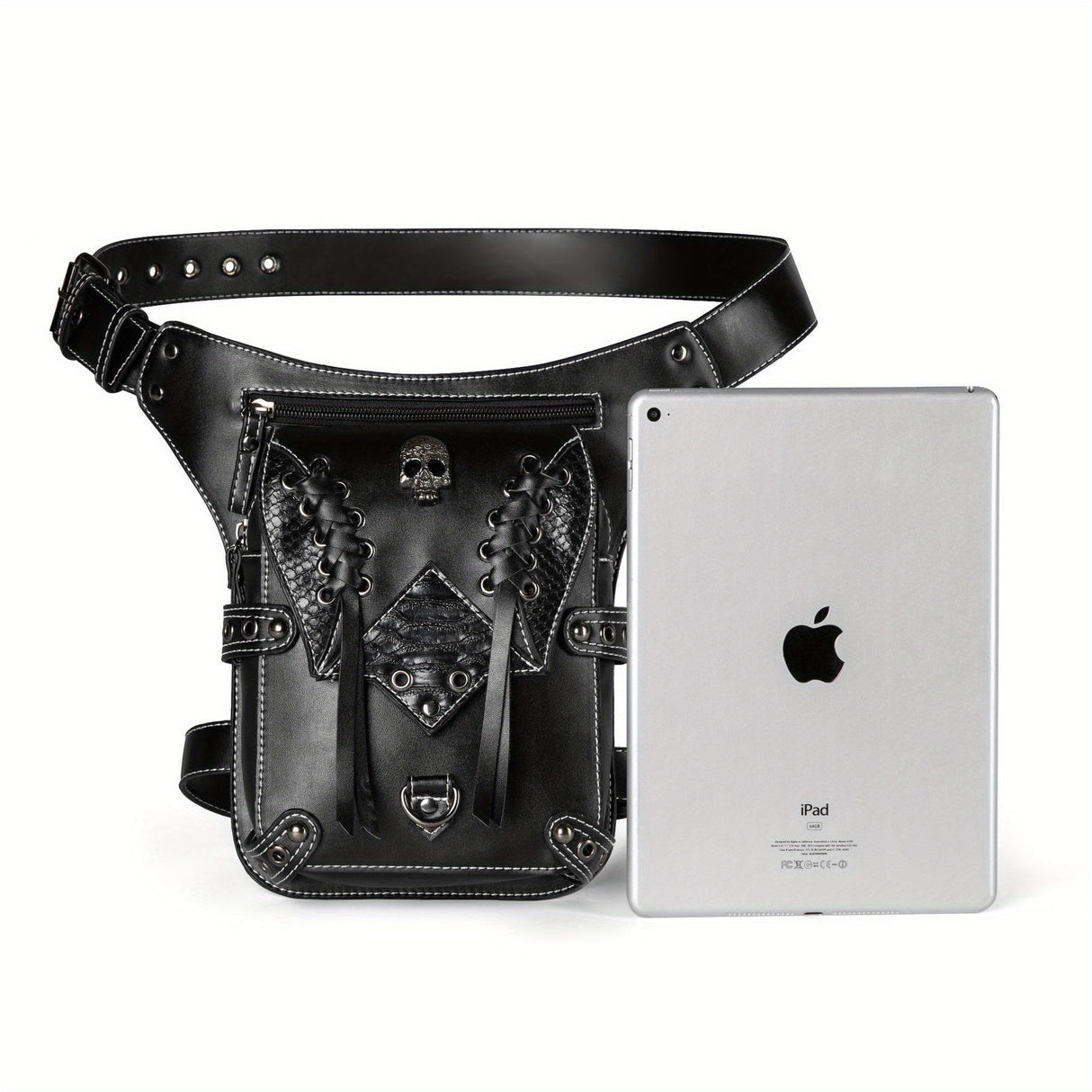 Chic Embossed Waist Bag Trendy Flap Belt Bag, Retro Cool Motorcycling Bag, Trendy Shoulder Bag