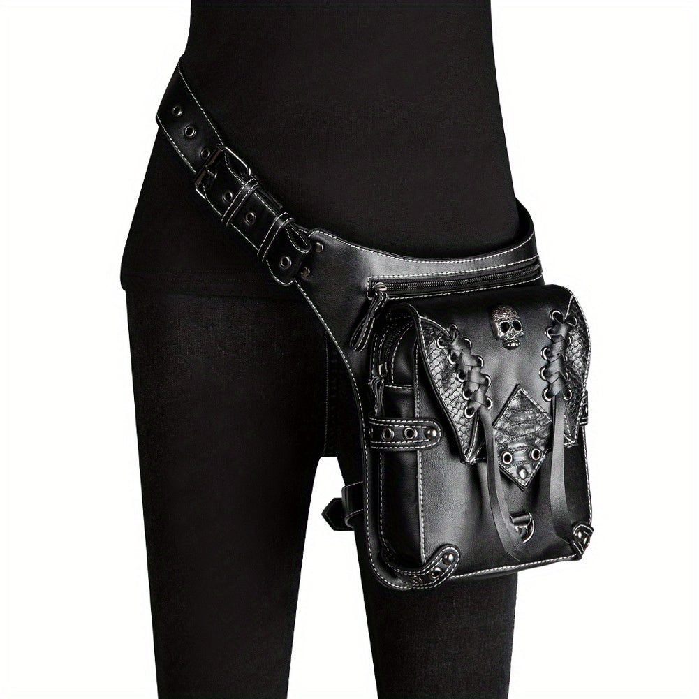 Chic Embossed Waist Bag Trendy Flap Belt Bag, Retro Cool Motorcycling Bag, Trendy Shoulder Bag