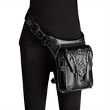 Chic Embossed Waist Bag Trendy Flap Belt Bag, Retro Cool Motorcycling Bag, Trendy Shoulder Bag