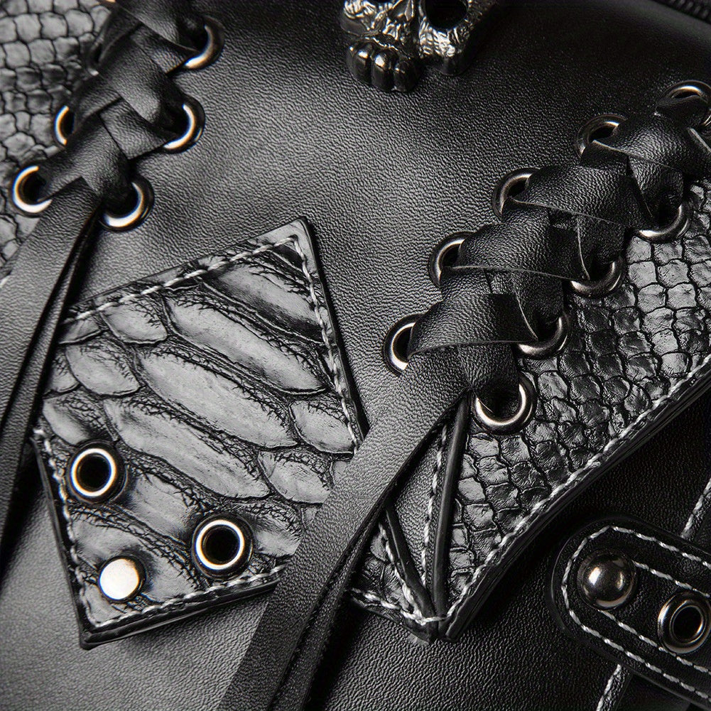 Chic Embossed Waist Bag Trendy Flap Belt Bag, Retro Cool Motorcycling Bag, Trendy Shoulder Bag