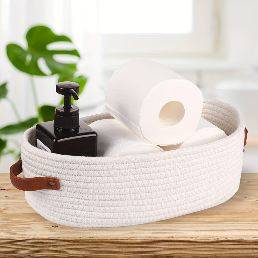 1pc Woven Storage Basket with Handle, Multifunctional Desktop Storage Box, Toilet Paper Storage Box On Top Of Toilet Top, double handle desktop home organizer - perfect bathroom essentials