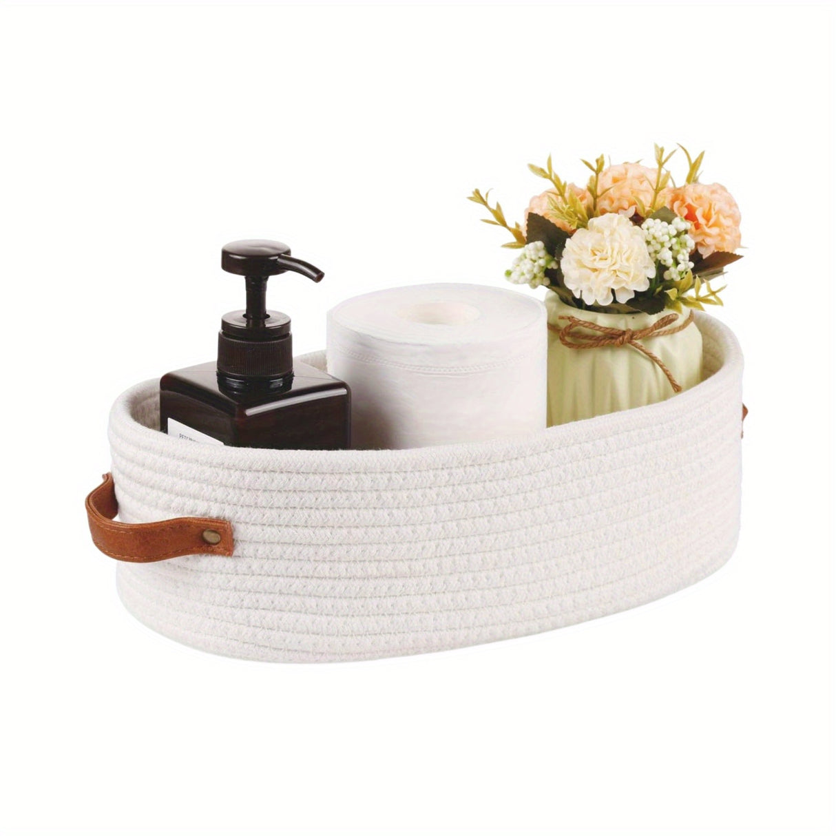1pc Woven Storage Basket with Handle, Multifunctional Desktop Storage Box, Toilet Paper Storage Box On Top Of Toilet Top, double handle desktop home organizer - perfect bathroom essentials