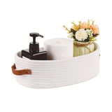 1pc Woven Storage Basket with Handle, Multifunctional Desktop Storage Box, Toilet Paper Storage Box On Top Of Toilet Top, double handle desktop home organizer - perfect bathroom essentials