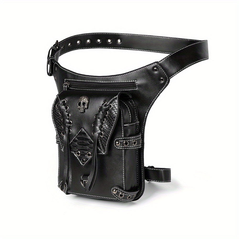 Punk Style Cool Flap Waist Bag, Chic Motorbike Bag, Phone Bag, Retro Belt Bag For Men Women
