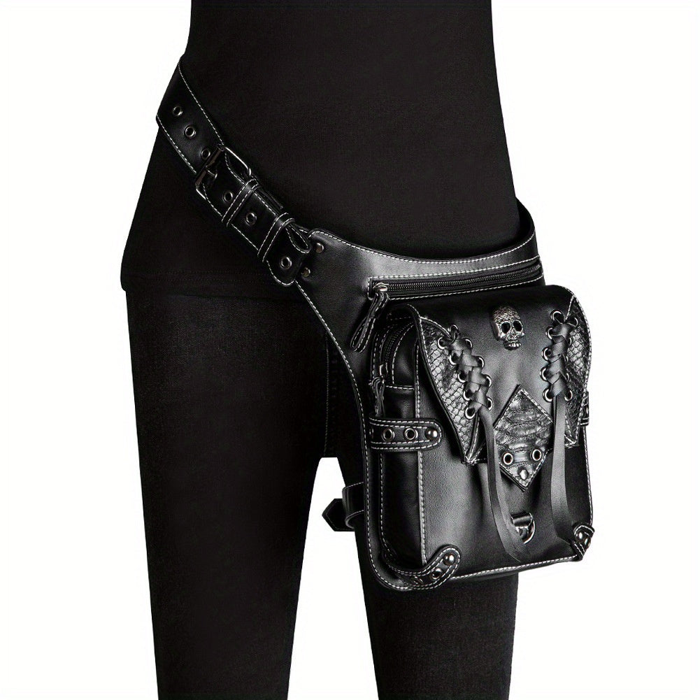 Punk Style Cool Flap Waist Bag, Chic Motorbike Bag, Phone Bag, Retro Belt Bag For Men Women