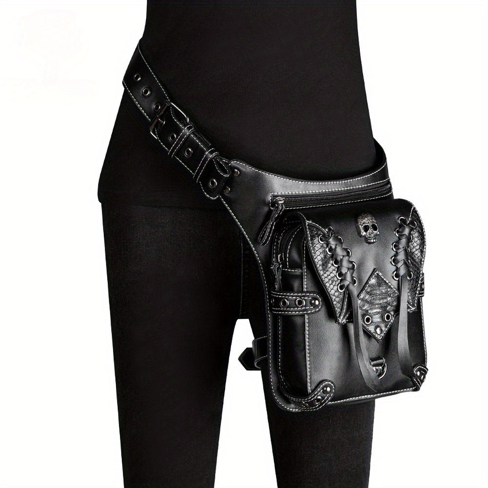 Punk Style Cool Flap Waist Bag, Chic Motorbike Bag, Phone Bag, Retro Belt Bag For Men Women