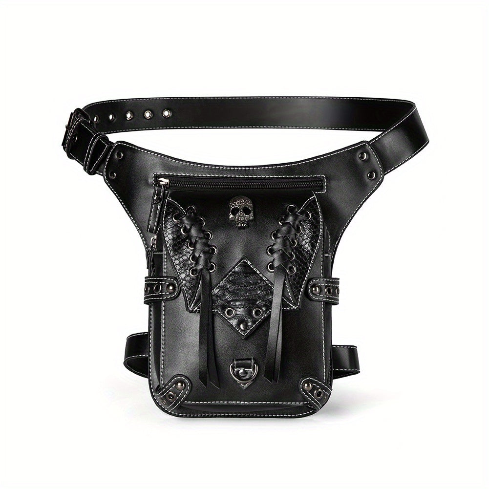 Punk Style Cool Flap Waist Bag, Chic Motorbike Bag, Phone Bag, Retro Belt Bag For Men Women