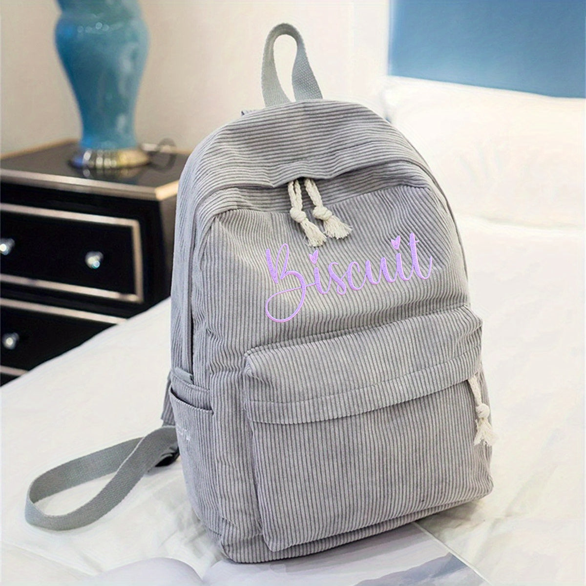 Personalized Embroidered Name Corduroy Backpack, School Bag