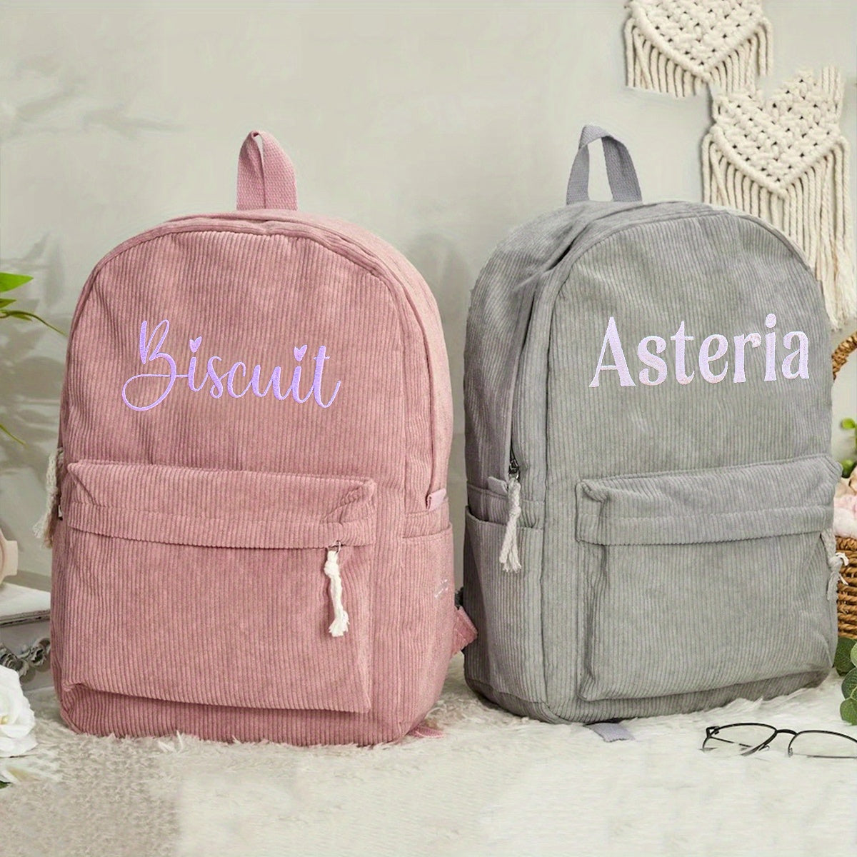 Personalized Embroidered Name Corduroy Backpack, School Bag