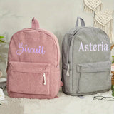 Personalized Embroidered Name Corduroy Backpack, School Bag