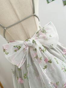 easyown WYWH Women's Romantic Floral Embroidered Casual Sundress, Suitable For Summer Vacation, Graduation, Back To School, Party, Garden Tea, Cute Lunch, Green Easter Backless Bowknot Mini Dress