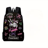 Sanrio Hello Kitty Kuromi Backpack and Pencil Case Set, Polyester School Bag and Accessory Pouch, Kawaii Cartoon Student Bookbag with Matching Zipper Organizer, Officially Licensed