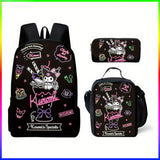 Sanrio Hello Kitty Kuromi Backpack and Pencil Case Set, Polyester School Bag and Accessory Pouch, Kawaii Cartoon Student Bookbag with Matching Zipper Organizer, Officially Licensed