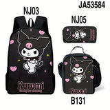 Sanrio Hello Kitty Kuromi Backpack and Pencil Case Set, Polyester School Bag and Accessory Pouch, Kawaii Cartoon Student Bookbag with Matching Zipper Organizer, Officially Licensed