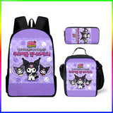 Sanrio Hello Kitty Kuromi Backpack and Pencil Case Set, Polyester School Bag and Accessory Pouch, Kawaii Cartoon Student Bookbag with Matching Zipper Organizer, Officially Licensed