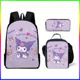 Sanrio Hello Kitty Kuromi Backpack and Pencil Case Set, Polyester School Bag and Accessory Pouch, Kawaii Cartoon Student Bookbag with Matching Zipper Organizer, Officially Licensed