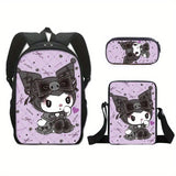 Sanrio Hello Kitty Kuromi Backpack and Pencil Case Set, Polyester School Bag and Accessory Pouch, Kawaii Cartoon Student Bookbag with Matching Zipper Organizer, Officially Licensed
