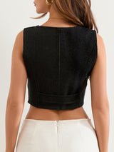 Women's Summer Jean Vest Tank Tops Sleeveless V Neck Button Down Denim Crop Tops Streetwear