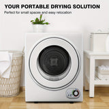 110V Portable Clothes Dryer - Compact 850W Laundry Dryer With 1.6 Cu.ft Front Load Capacity, Stainless Steel Tub - Electric Dryer Machine Ideal For Apartments, RVs, Dorms - Easy Control, White.