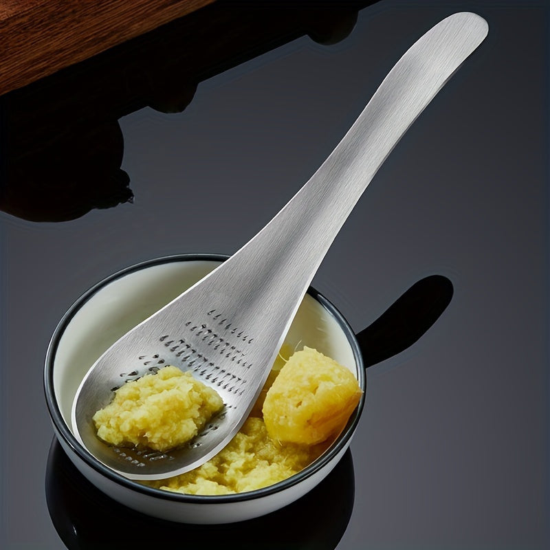 Stainless Steel Ginger Grater Spoon, 1pc Manual Garlic Masher, Uncharged Kitchen Gadget for Pureeing Garlic Ginger - Durable Cookware Accessory
