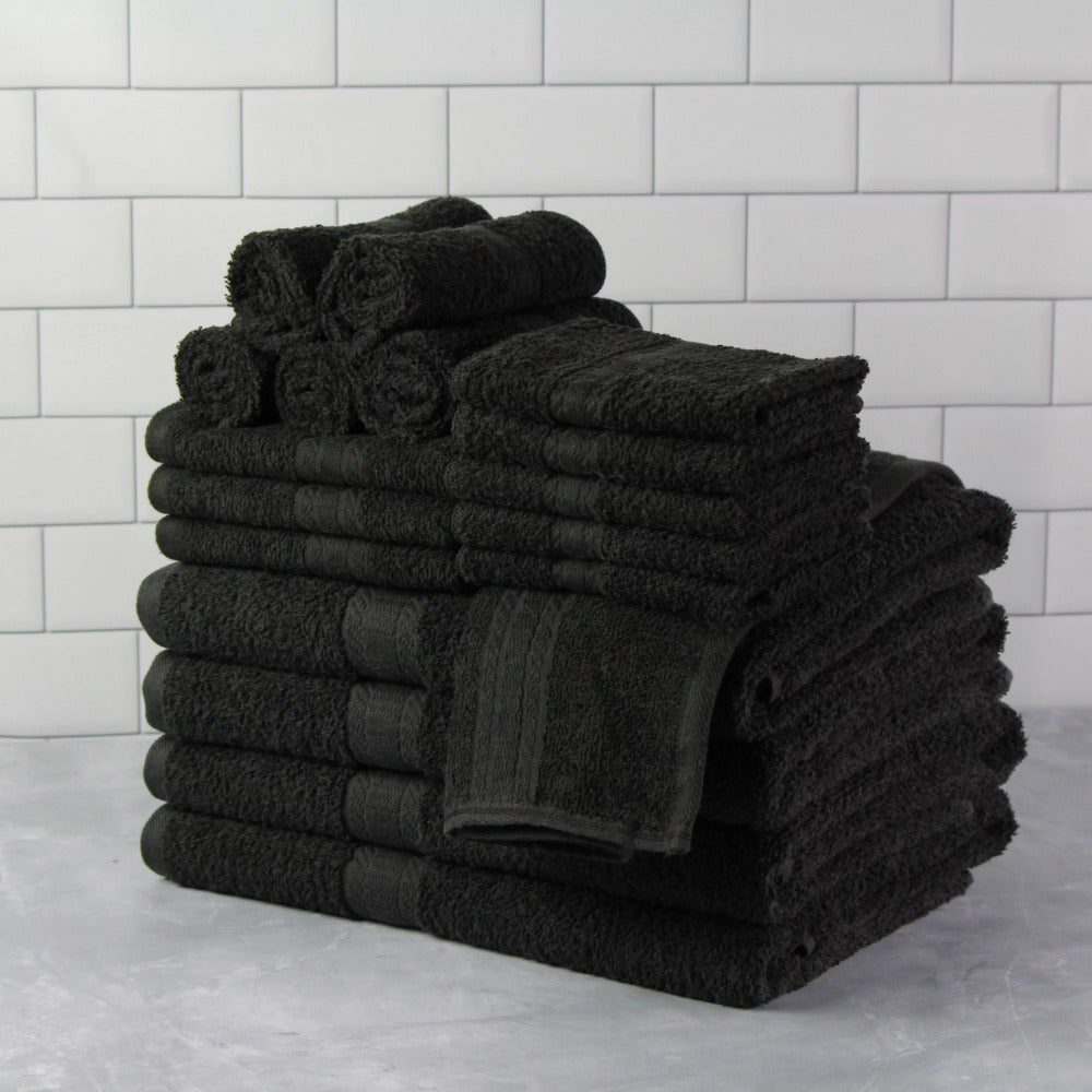 18-Piece Luxurious Solid Bath Towel Set Collection - Soft, Absorbent, and Quick-Drying - Black Color, Ideal for Bathroom Essentials and Everyday Use